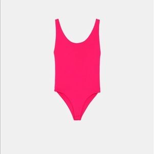 NWT Zara Bodysuit Hot Pink Medium Low Back Snap